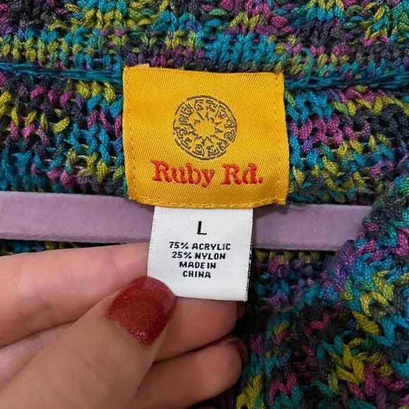 Ruby Rd Multicolor Layered Neck Top with Fringe Large - Picture 5 of 10